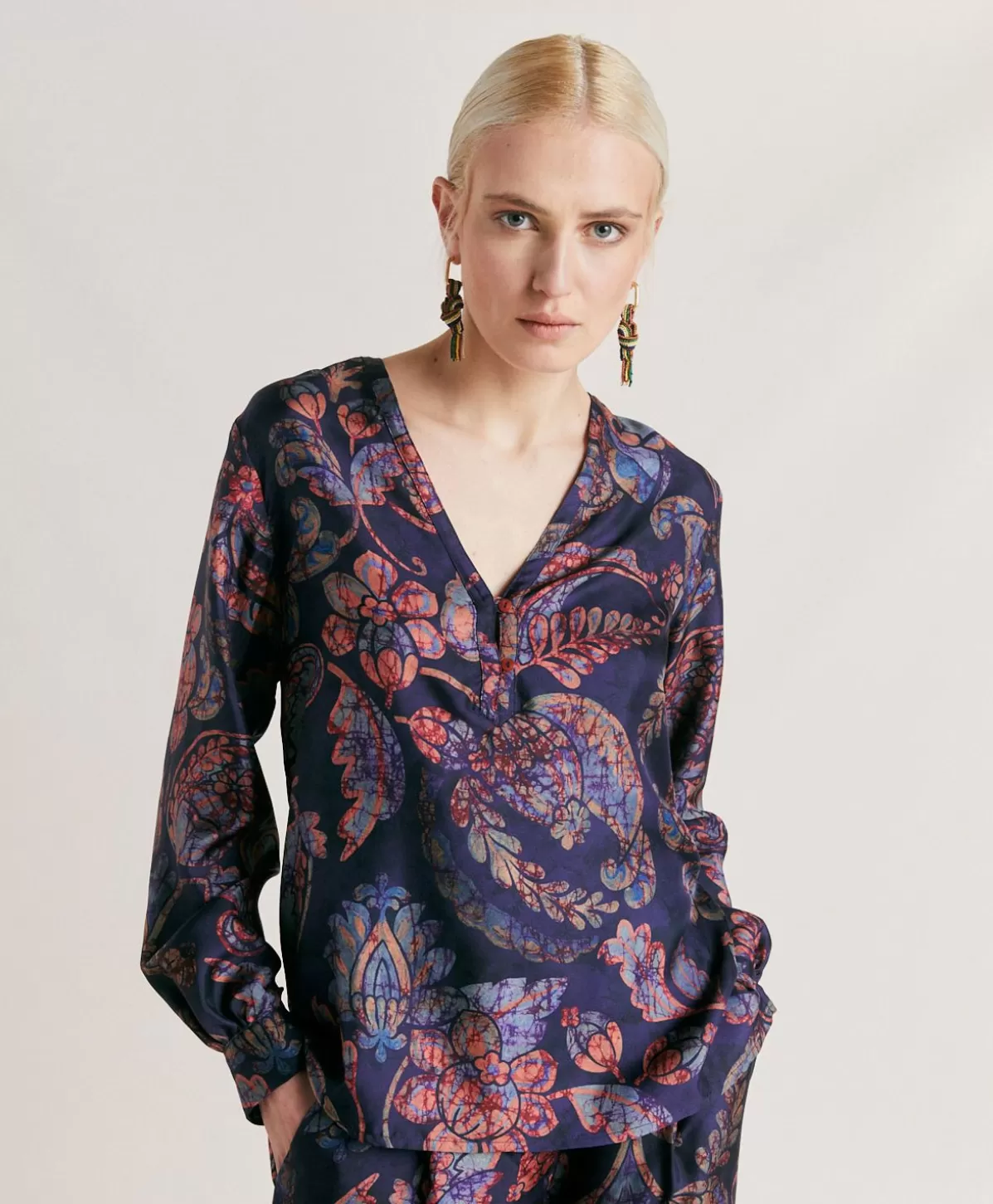 Completi E Talleur-Momonì Blusa Torret In Twill Di Seta - Blu Notte Multicolor