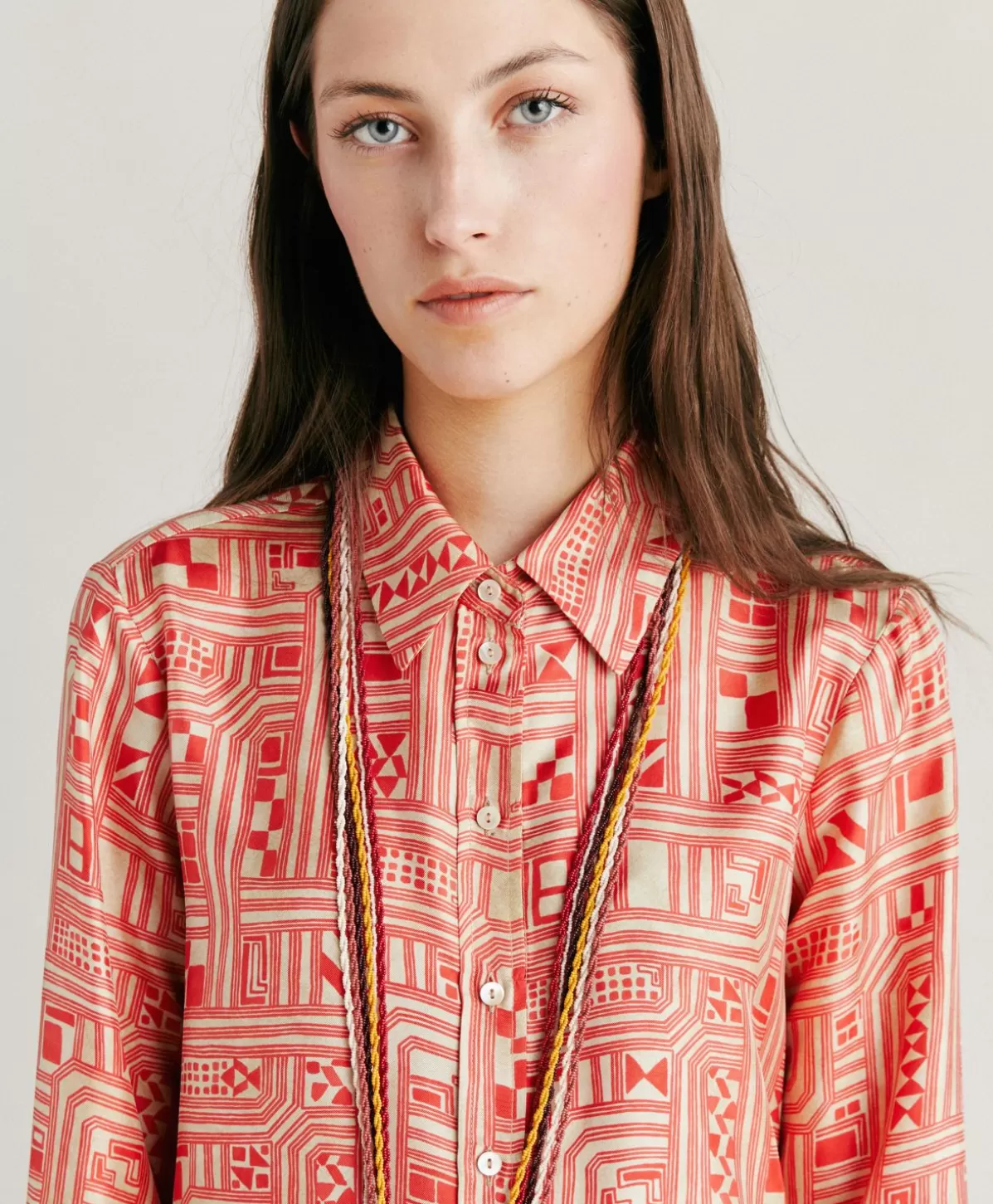 Completi E Talleur-Momonì Camicia Arles In Twill Di Seta - Beige/ Corallo