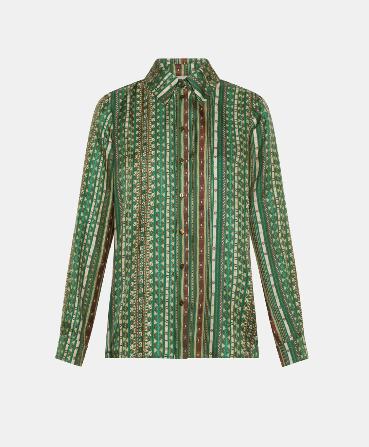 Bluse E Camicie-Momonì Camicia Arles In Twill Di Seta - Verde/Multicolor
