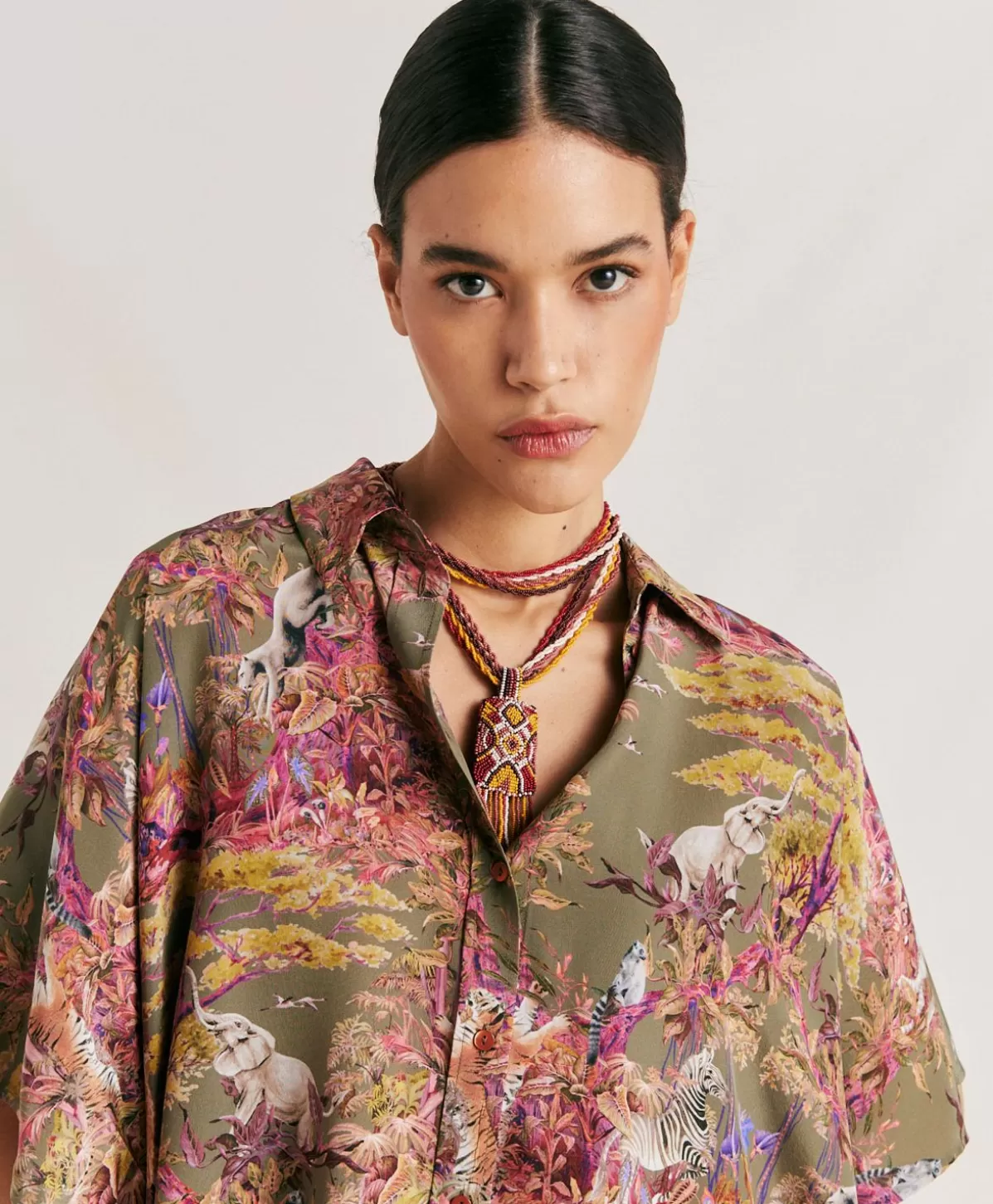 Bluse E Camicie-Momonì Camicia Brooklyn In Crepe De Chine - Oliva Multicolor