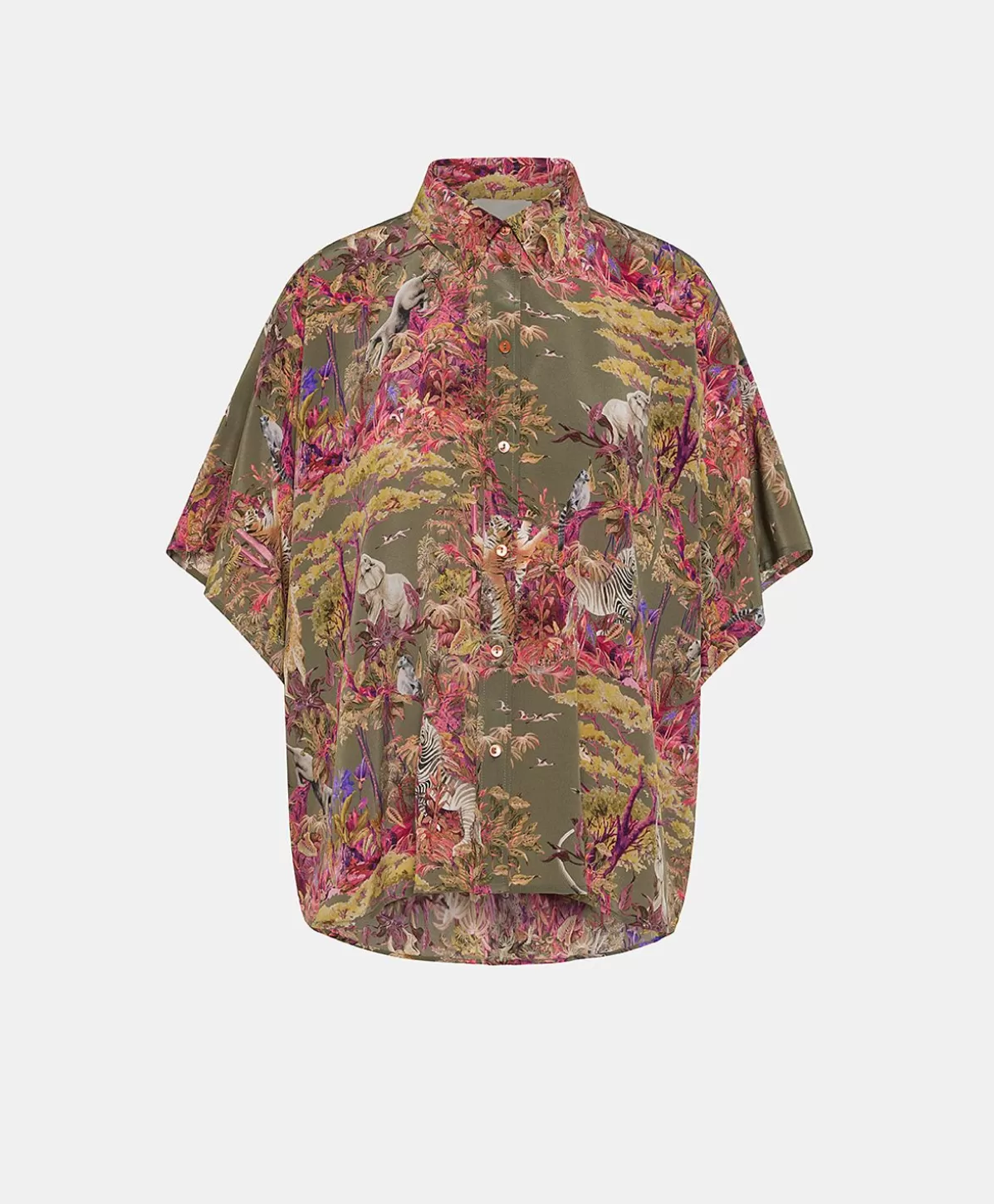 Bluse E Camicie-Momonì Camicia Brooklyn In Crepe De Chine - Oliva Multicolor