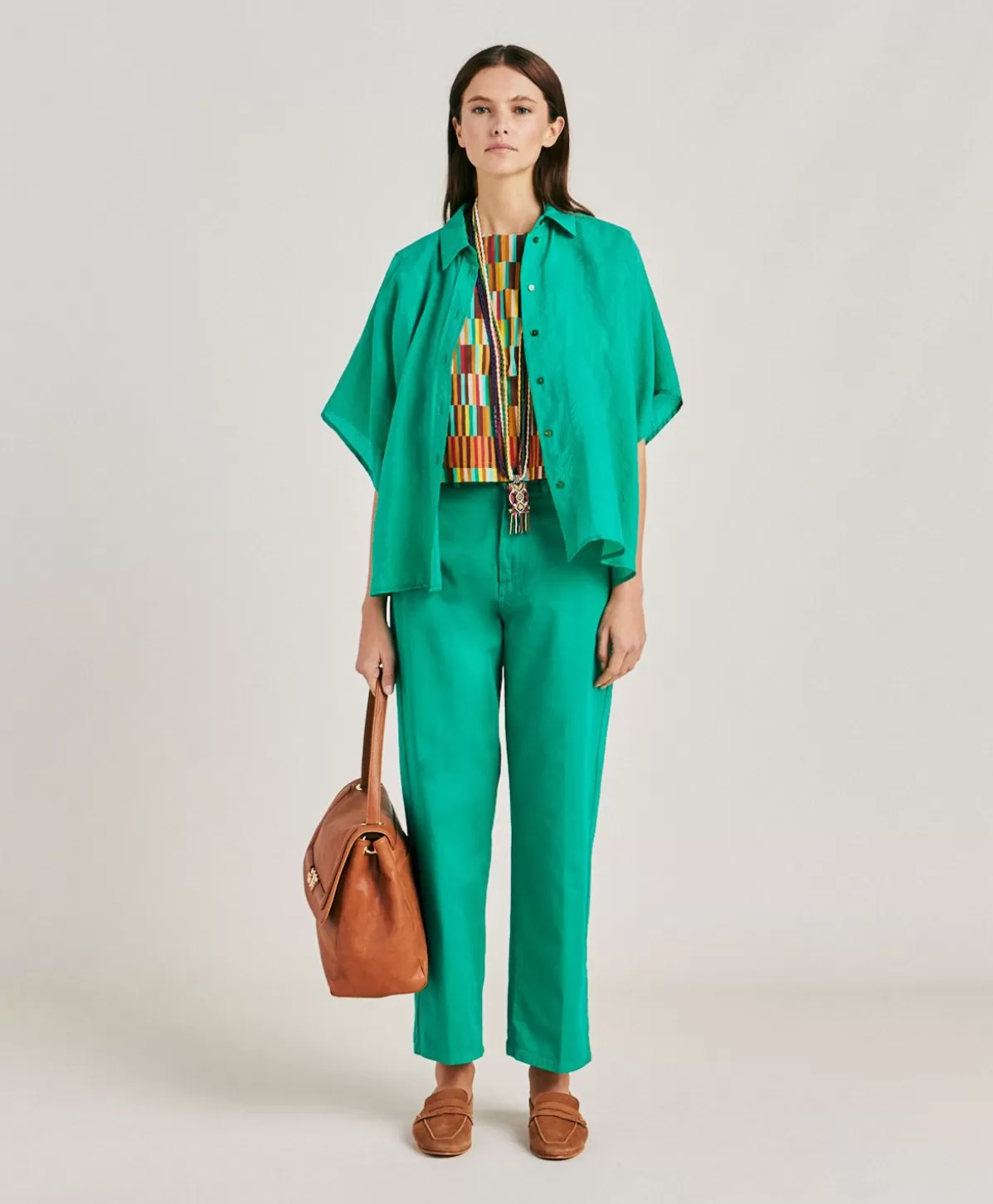 Bluse E Camicie-Momonì Camicia Brooklyn In Cupro Jacquard - Smeraldo