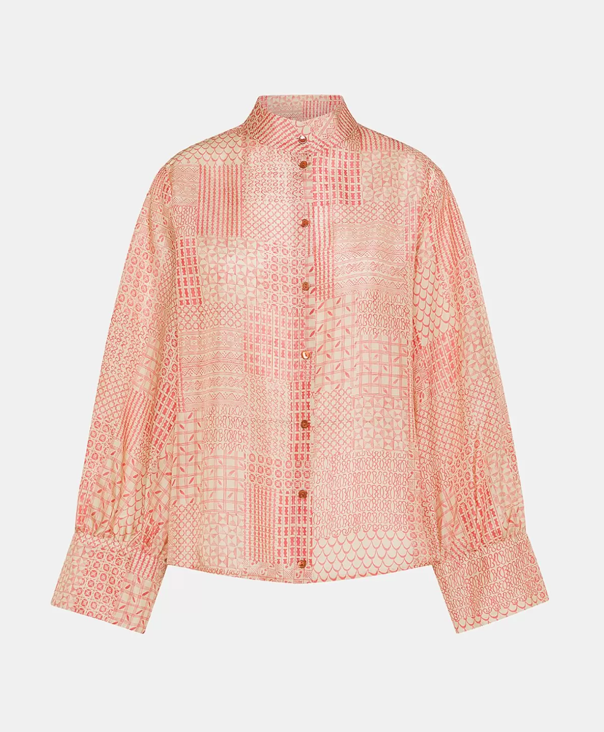 Bluse E Camicie-Momonì Camicia Franklin In Haboutai Di Seta - Panna/Corallo