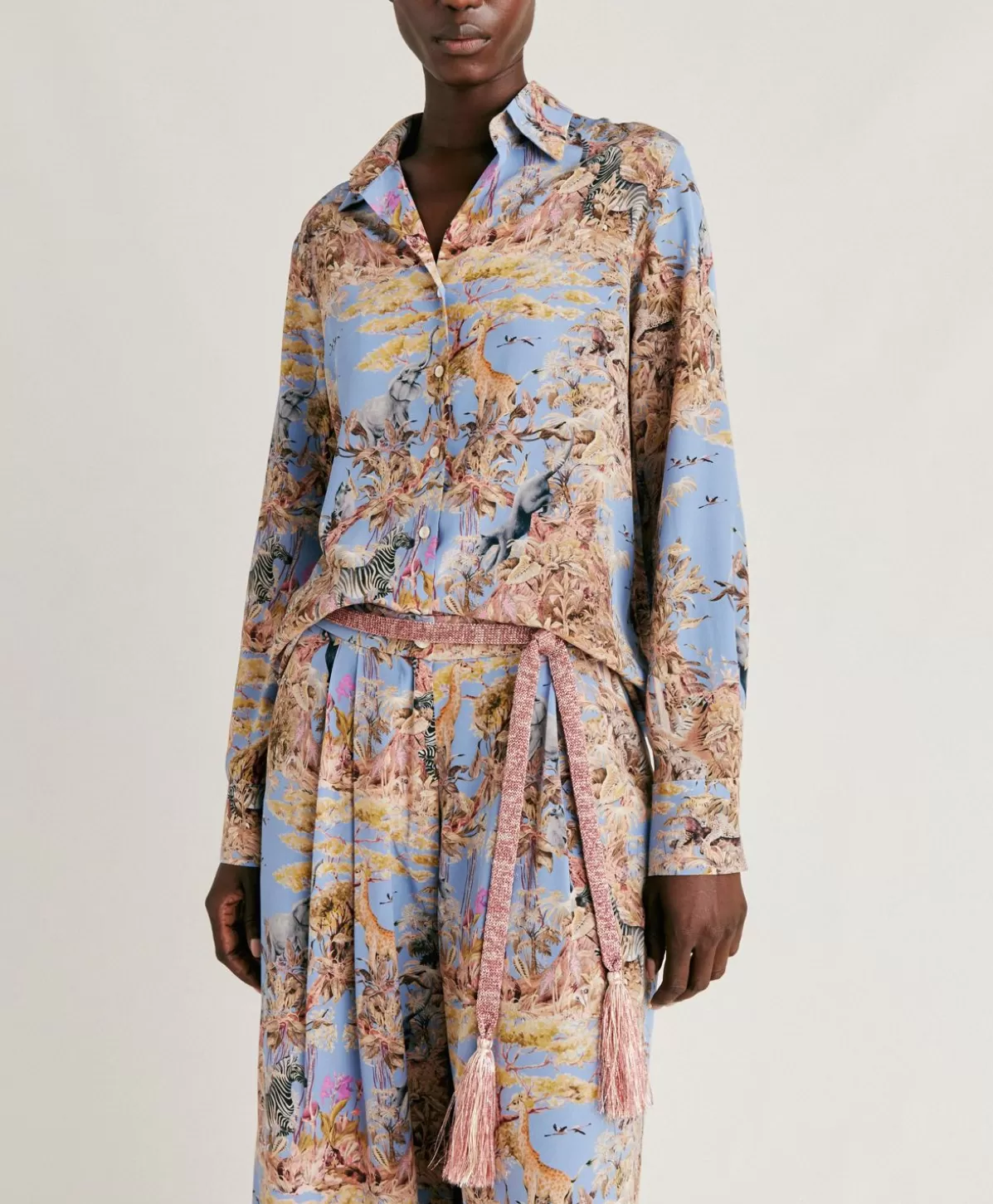 Bluse E Camicie-Momonì Camicia Shirt In Crepe De Chine - Ceruleo Multicolor