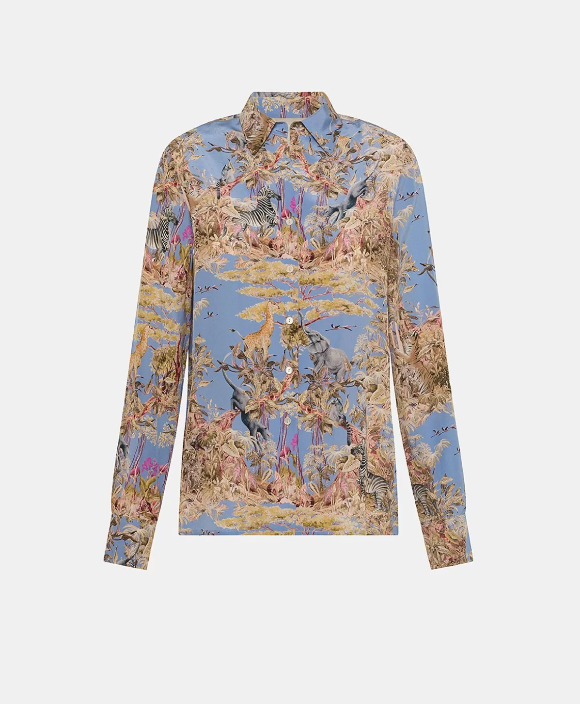 Bluse E Camicie-Momonì Camicia Shirt In Crepe De Chine - Ceruleo Multicolor