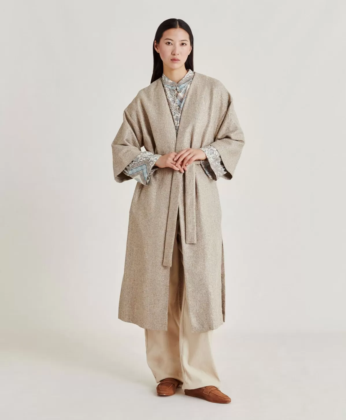 Trench E Cappotti-Momonì Cappotto Calla A Stuoia Lurex - Sabbia Multicolor