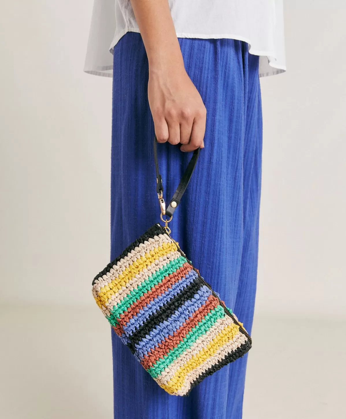Borse E Pochette-Momonì Clutch Yamir In Raffia A Righe - Multicolor
