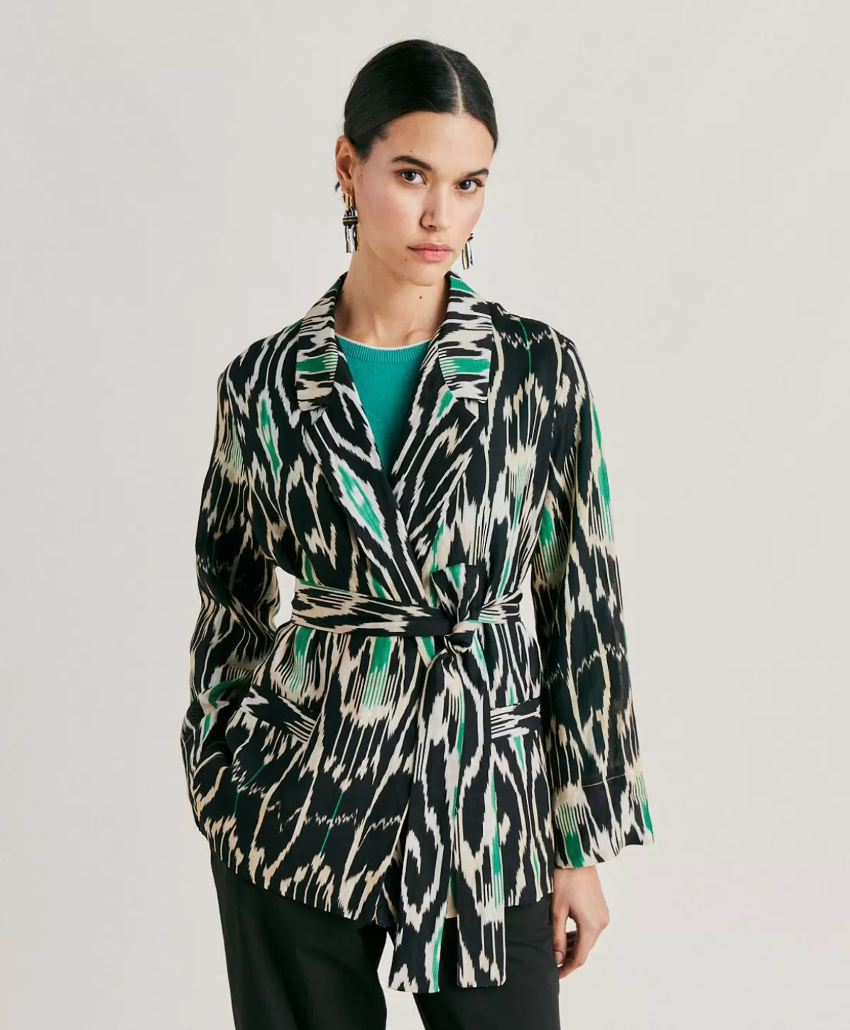 Giacche-Momonì Giacca Cristal In Viscosa Lino - Nero Multicolor