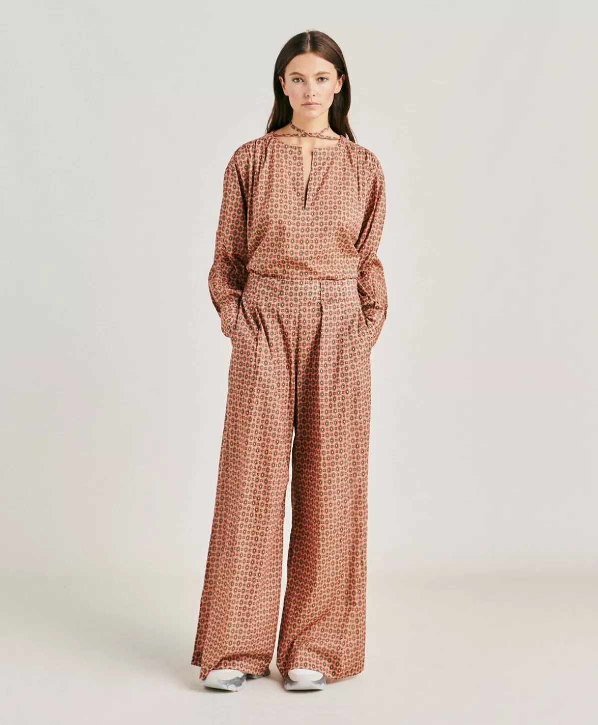 Pantaloni E Shorts-Momonì Pantaloni Aspen In Voile Cotone Stampato - Corallo