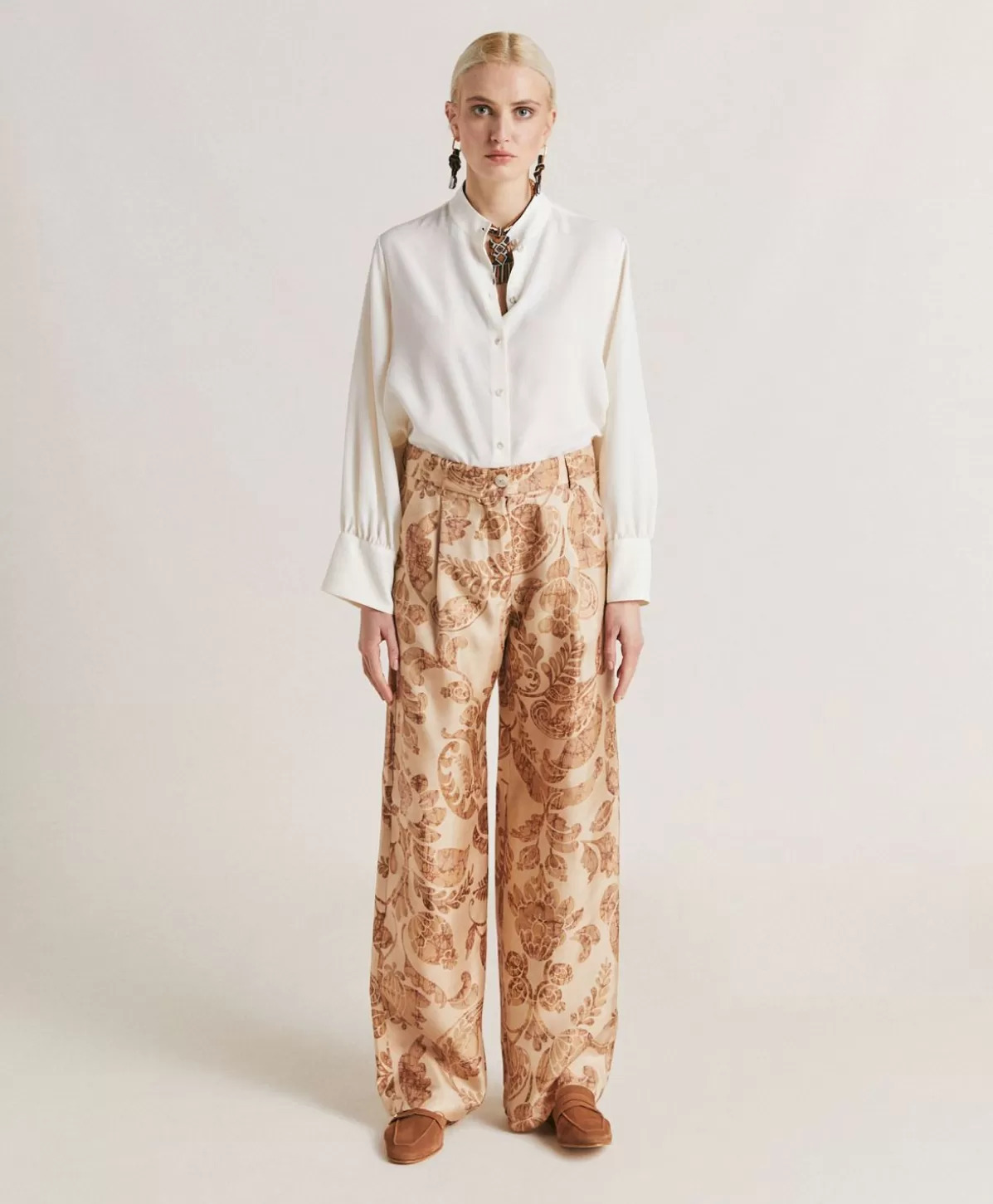 Pantaloni E Shorts-Momonì Pantaloni Austin In Twill Di Seta - Cipria Multicolor
