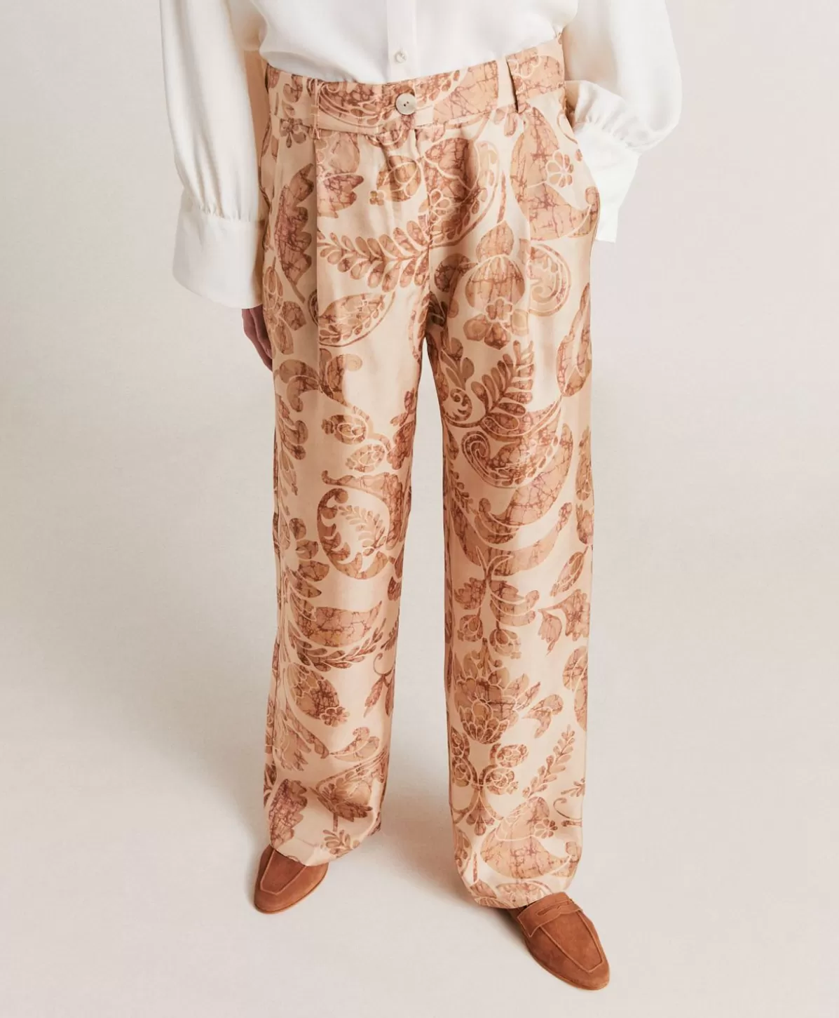 Pantaloni E Shorts-Momonì Pantaloni Austin In Twill Di Seta - Cipria Multicolor