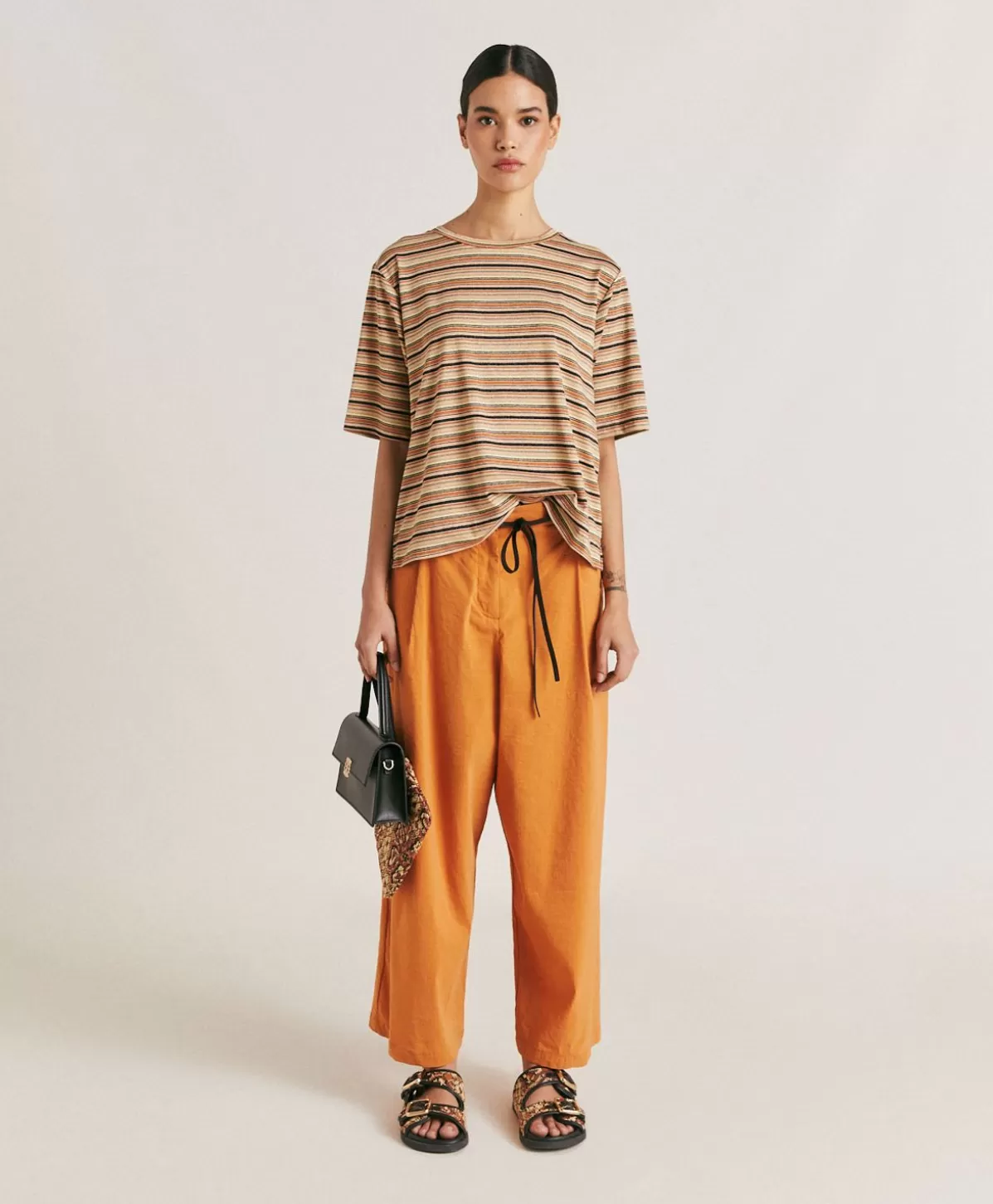 T-Shirts E Top-Momonì Thirt Iora In Jersey Lurex A Righe - Ruggine Multicolor