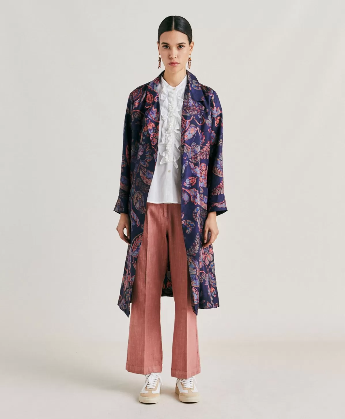 Trench E Cappotti-Momonì Trench Bados In Twill Di Seta - Blu Notte Multicolor