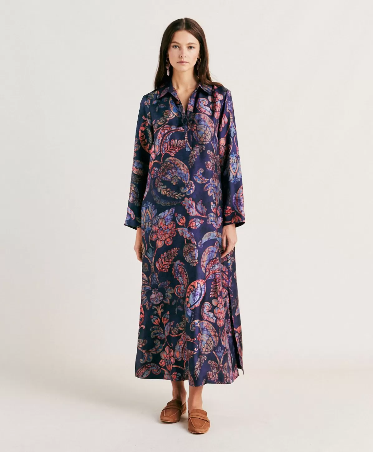 Vestiti-Momonì Vestito Aligusta In Twill Di Seta - Blu Notte Multicolor