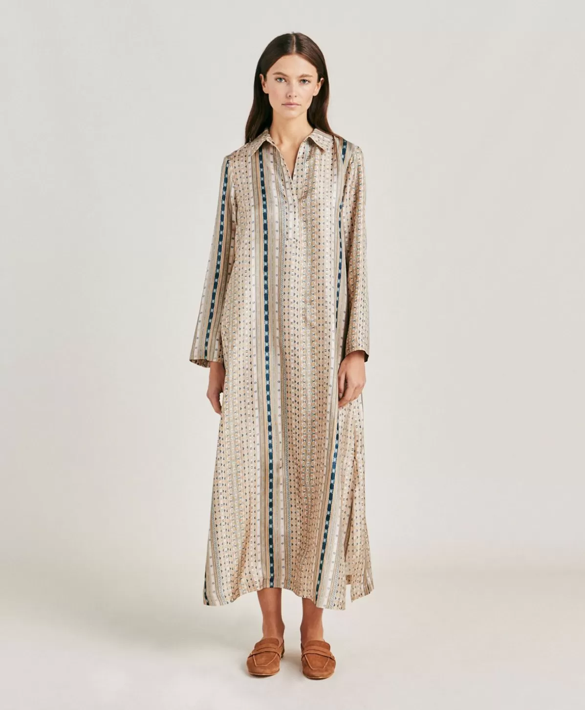 Vestiti-Momonì Vestito Aligusta In Twill Di Seta - Sabbia Multicolor
